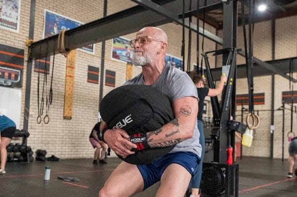 Man working out with medicine ball